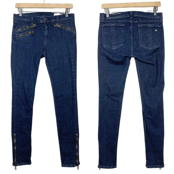 Rag & Bone | Aritzia Dark Wash Mid Rise Zipper Pockets Moto Skinny Jeans - Picture 1 of 9